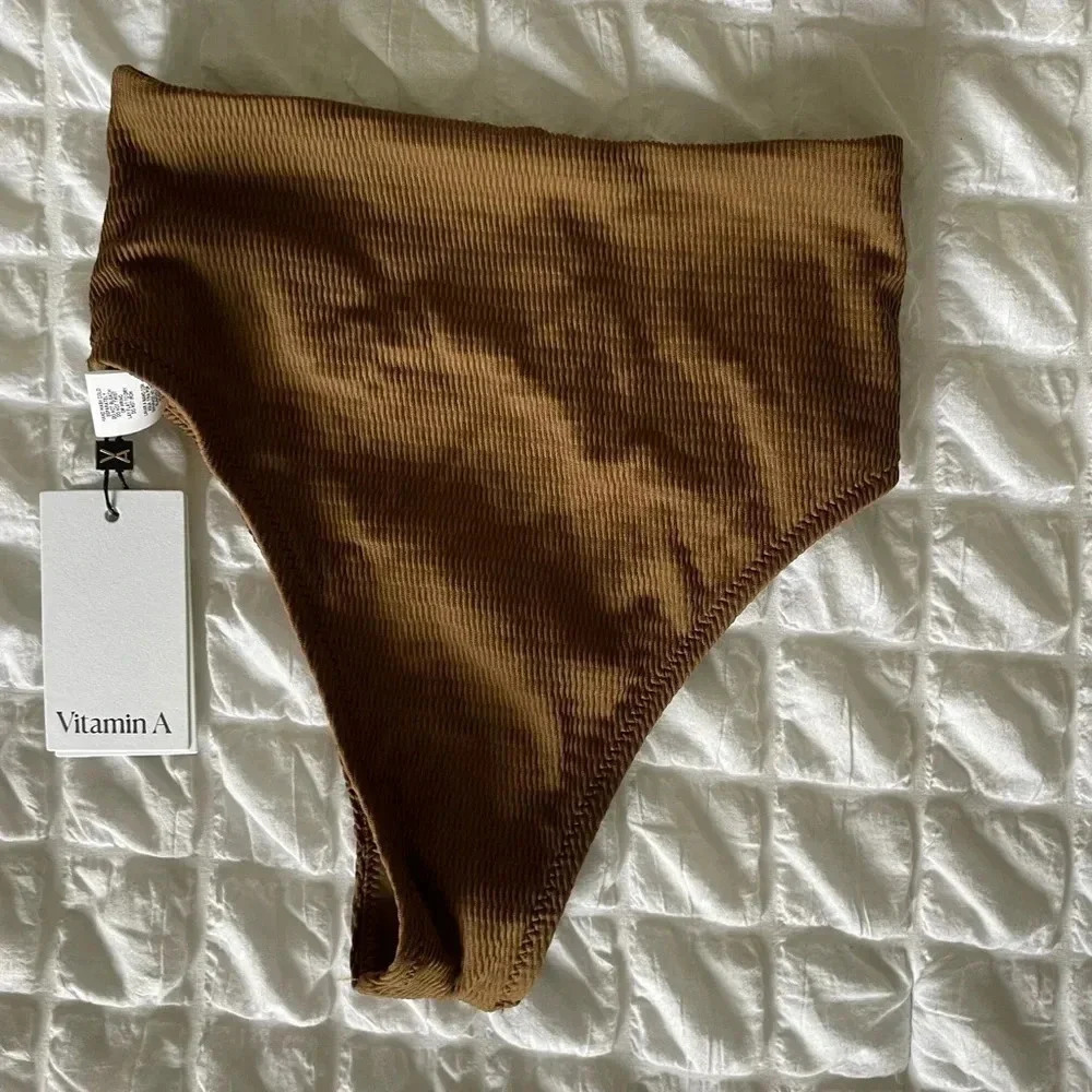 Vitamin A brown ribbed high waisted bikini bottom